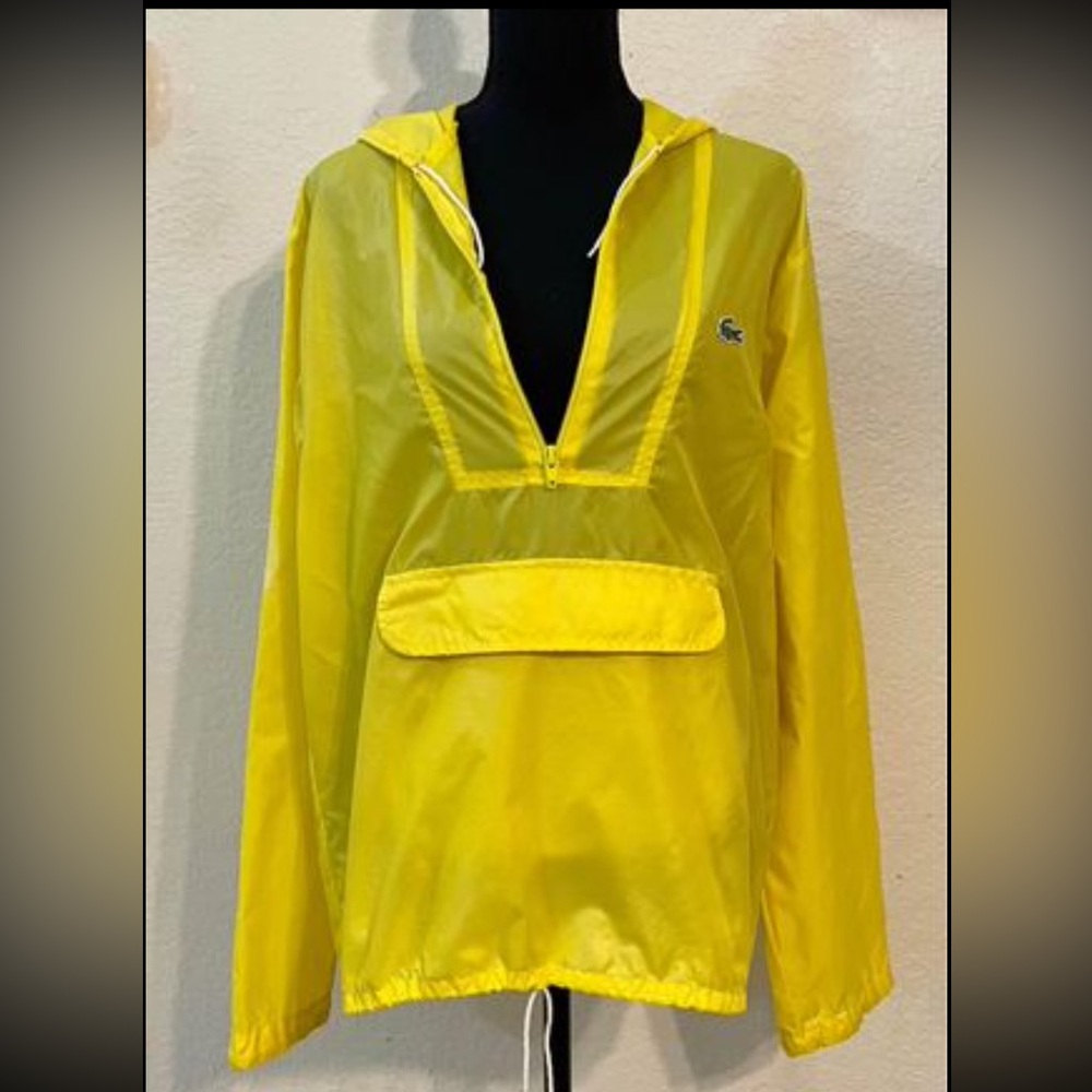 Vintage Y2K LACOSTE Yellow 1/4 Zip Hooded Pullover Windbreaker Jacket Size S